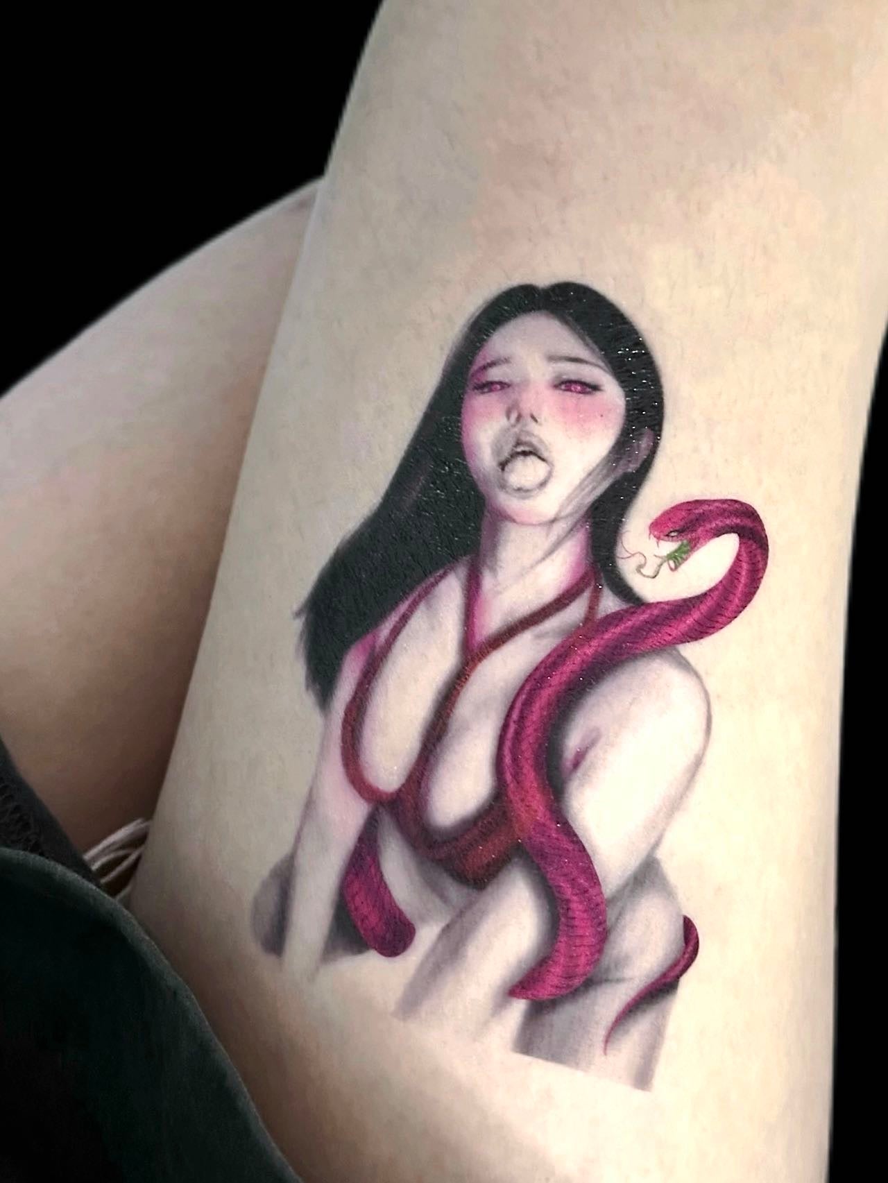 Beautiful Woman and Snake Temporary Tattoo