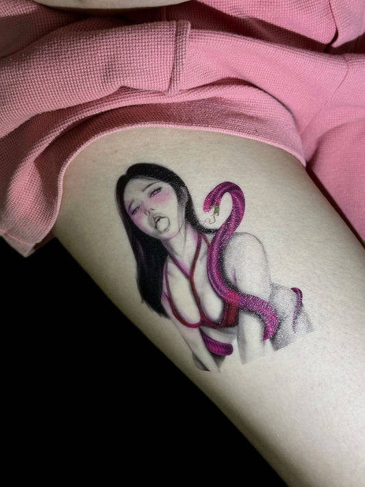 Beautiful Woman and Snake Temporary Tattoo
